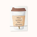 Armband mit To go coffee beeches Anhänger als geschenk mit passender grusßarte aber mit coffee to go Becher. Aufschrift: more espresso less depresso
